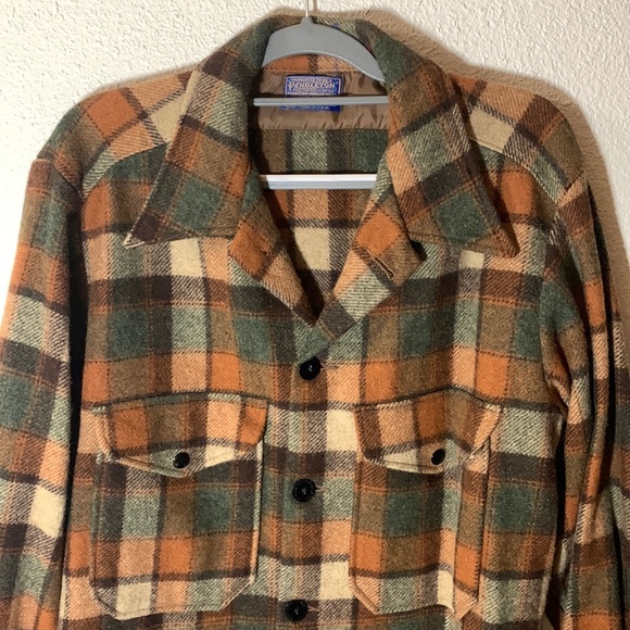 VTG 70’s Pendleton Woolen Mills OR Virgin Wool Xl Plaid Shacket Coat Warm Tones - Picture 5 of 17